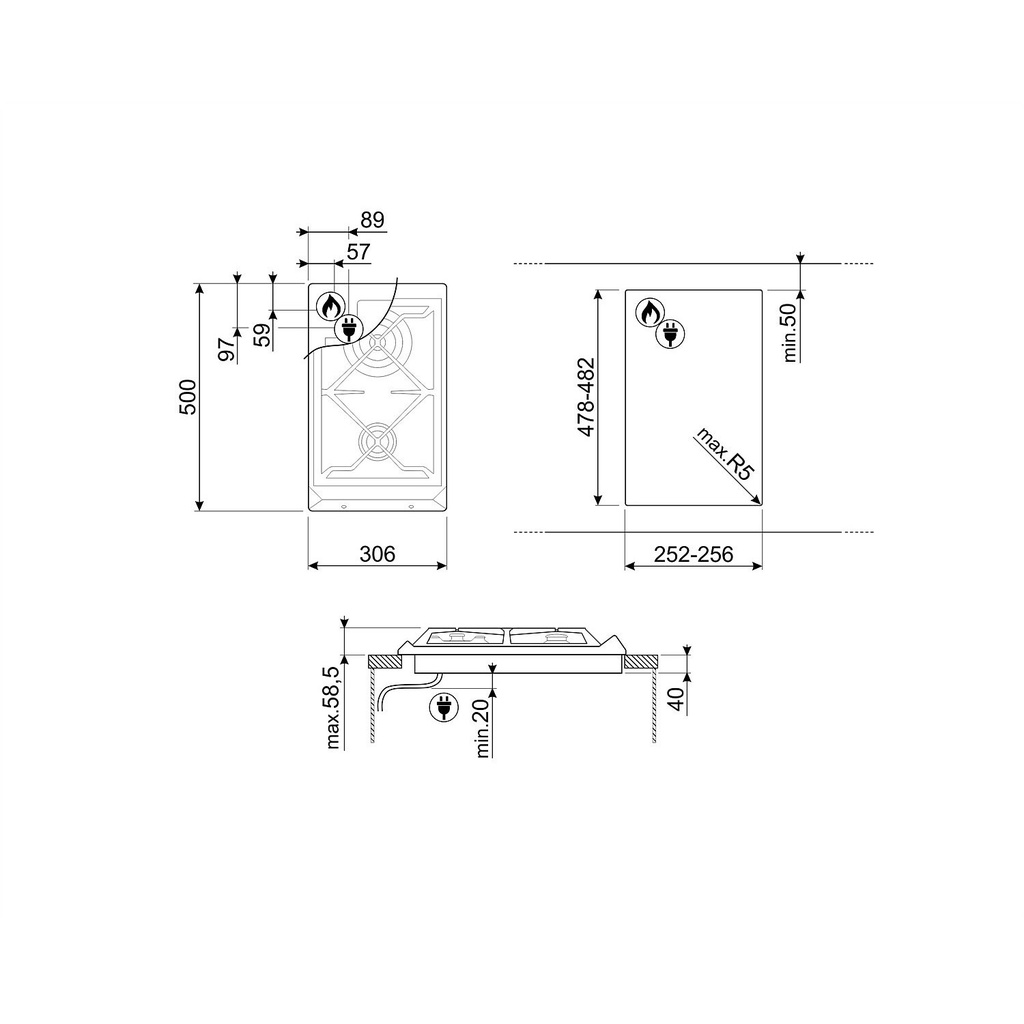 Anafe SMEG Gas 30 cm 2H SRV532GH3-AR